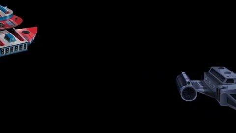 Animated Sci-Fi Spaceships Floating Across a Solid Black Background Stock Footage 345037662