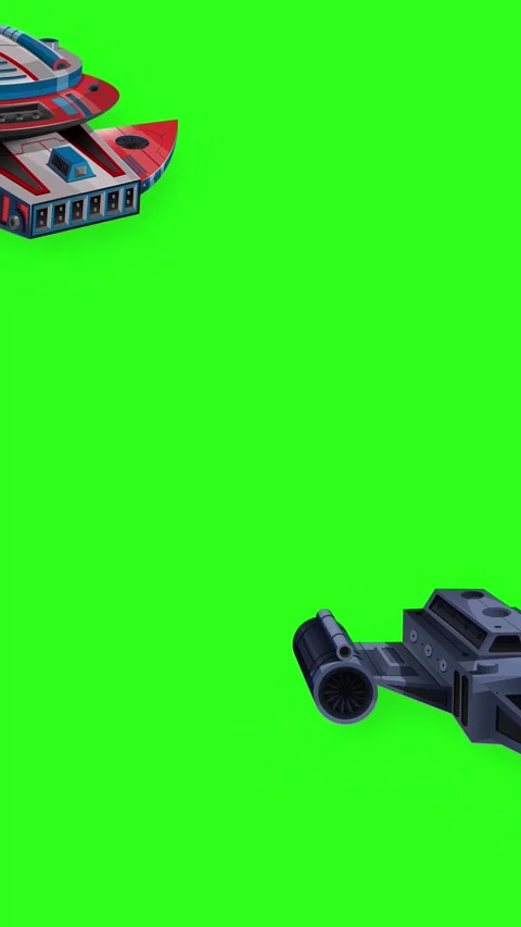 Animated Sci-Fi Spaceships Floating Across a Green Screen Background Stock Footage 345703647