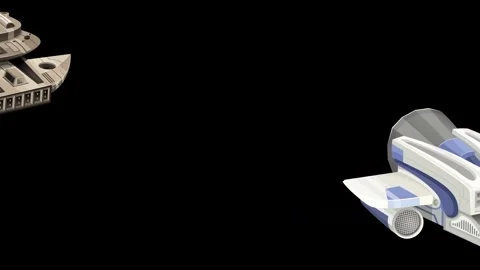 Animated Sci-Fi Spaceships Floating Across a Solid Black Background Stock-Footage 346197345