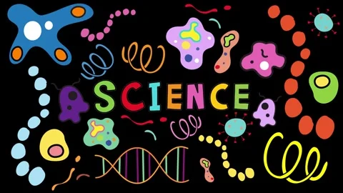Animated science graphics with colorful elements and DNA strand. Stock Footage 333815334