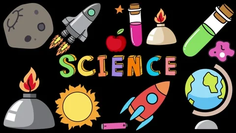 Animated Science Icons and Text on Black Background Stock Footage 314413030