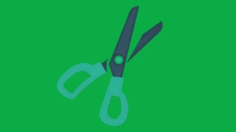 Animated scissors cutting action icon popping up on green screen background vide Stock Footage 332390915