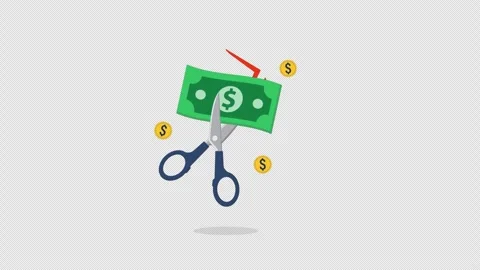Animated Scissors Cutting Dollar Bill Representing Financial Loss - Transparent Stock-Footage 340283140