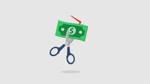 Animated Scissors Cutting Dollar Bill Representing Financial Loss - Transparent Stock-Footage 340283147