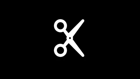 Animated scissors icon cutting on black background Stock Footage 328318776