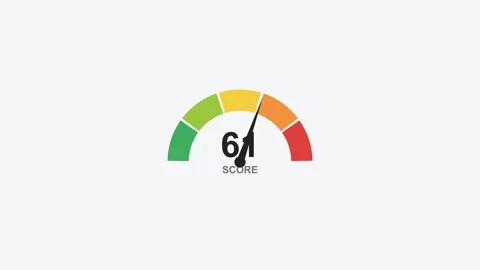Animated score gauge meter counting up with a needle, green yellow red Vídeo Stock 342597287