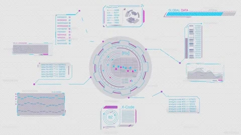 Animated screen with an abstract digital data processing system Видео 319809541