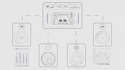 Animated screen with abstract system for data processing and evaluation Stock Footage 319808569