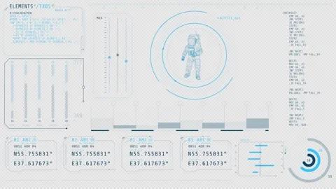 Animated screen depicting the processing of aerospace data Stock Footage 326351639