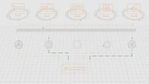Animated screen displaying computer systems working with data streams Stock Footage 325217369