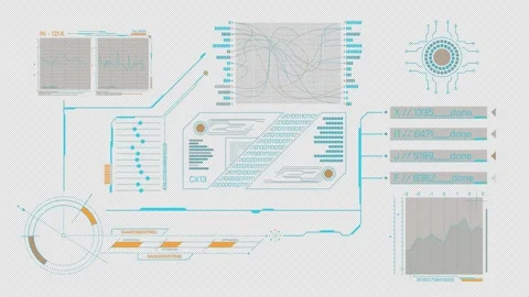 Animated screen with HUD and infographic elements for working with data 스톡 동영상 313454553