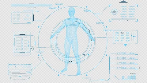 Animated screen with HUD and infographic elements for data research Stock Footage 316655899
