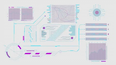 Animated screen with HUD elements and infographics for information handling 스톡 동영상 303778922