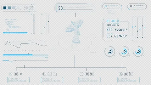 Animated screen with infographic elements and parabolic dish antenna Stock Footage 326367805