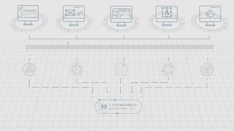 Animated screen showing data processing in a computing environment Stock Footage 342190958