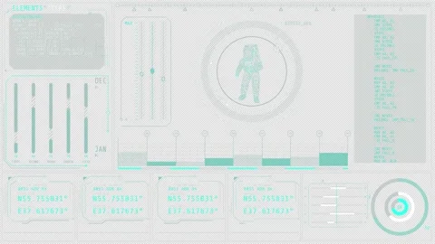 Animated screen showing the processing of data related to space mission Stock Footage 342192030