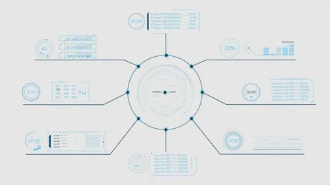 Animated screen with a system of various data processing operations Stock Footage 316082690