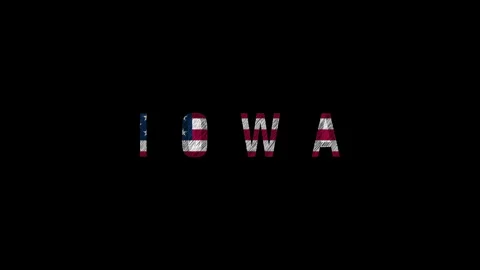 Animated scribble effect iowa text with us flag pattern on black background Stock Footage 313501092