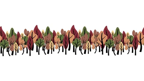Animated seamless autumn forest trees passing by on white background Stock Footage 341860546