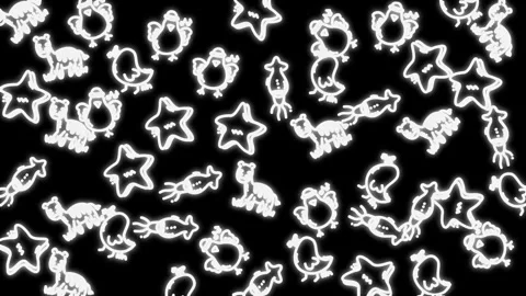 Animated seamless doodle animal pattern with glowing white lines of cute an.. Stock Footage 323531498