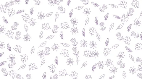 Animated seamless floral doodle pattern with purple flowers and leaves on a.. Stock Footage 333488850