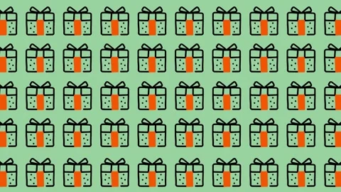 Animated seamless gift box pattern loop on mint green background. Stock Footage 325388619