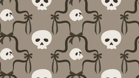 Animated seamless gothic pattern with skulls and ribbons scrolling Stock Footage 347654370