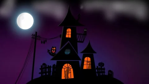 Animated Seamless Halloween Background with Haunted House, Monsters, Full Moon Vídeo Stock 342518338