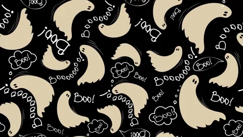 Animated seamless Halloween ghost pattern scrolling on black background Stock Footage 348062234