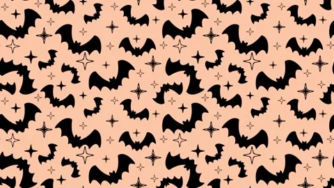 Animated seamless Halloween pattern with bats and stars Stock Footage 347863293