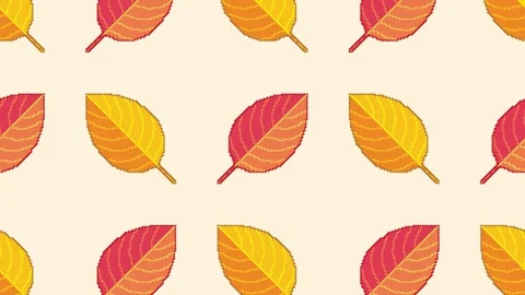 Animated seamless loop of pattern with red and yellow pixel leaves. Autumn 스톡 동영상 308531605