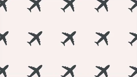 Animated seamless pattern with civil aircraft icon. Airplane symbol. Ornament Stock Footage 154127634