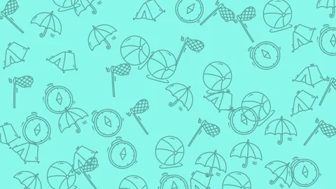 Animated seamless pattern with hand-drawn summer vacation icons - beach umb.. Stock Footage 318532142
