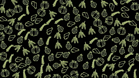 Animated seamless pattern of hand-drawn vegetables and herbs in green on bl.. Stock Footage 320816391