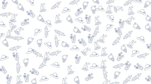 Animated seamless pattern of hand drawn summer beach elements line art design Stock Footage 333488562