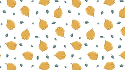 Animated seamless pattern with quince fruit whole and leaves. Exotic fruit .. Video stock 250926771