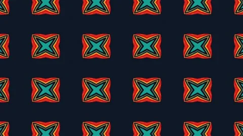 Animated seamless pattern of red and yellow star-like shapes on dark backgrou Stock Footage 320555214