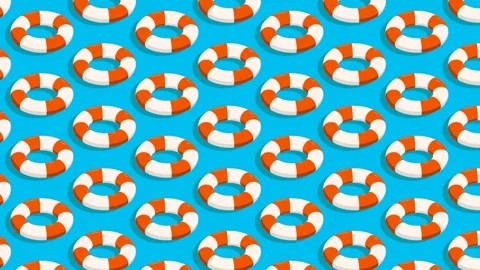 Animated seamless pattern with red white life buoy on blue sea waves. Desig.. Stock Footage 250926791