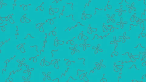 Animated seamless pattern of simple line art doodles on a solid teal background. 動画素材 346470464