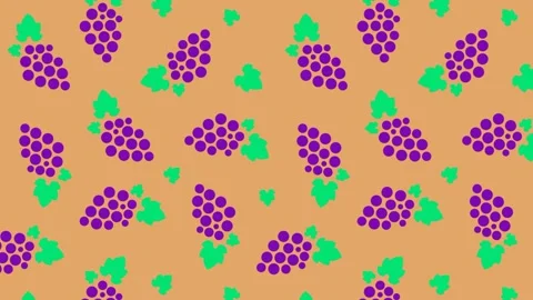 Animated seamless pattern with sketchy bunch of grapes and leaves. Design e.. Stock Footage 250926817