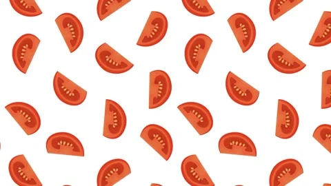 Animated seamless pattern with sliced tomato. Tomato wedges and slices for .. Stock Footage 250926835