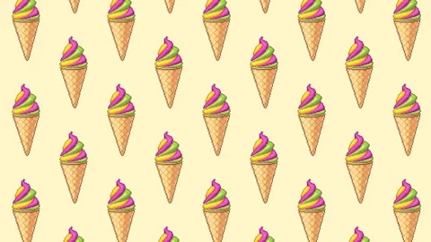 Animated seamless pixel art pattern of colorful swirl ice cream cones gently Stock Footage 311642872