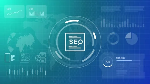 Animated search engine optimization dashboard with SEO icon on digital Stock Footage 325367319