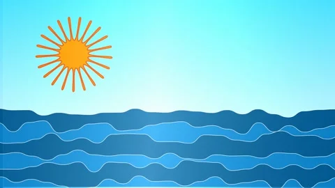 Animated seascape in primitive style with sun Stock Footage 192539814