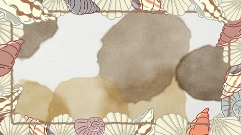 Animated Seashell Border Frame Over Earthy Watercolor Wash Background Stock Footage 346113820