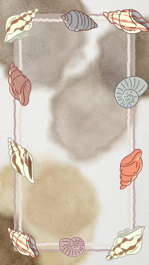 Animated Seashell Border Frame Over Earthy Watercolor Background Stock Footage 346569128