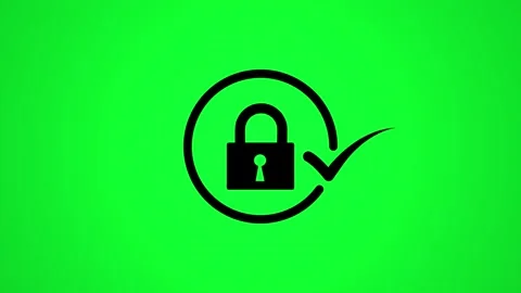 Animated security lock icon with check mark appears on green screen backgro.. Stock Footage 346498138