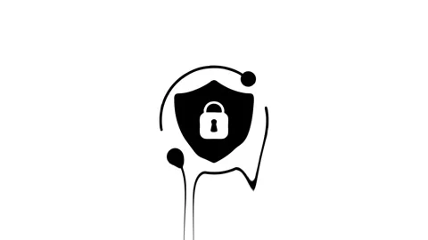 Animated Security Shield Icon With Lock in Black and White Stock Footage 327761562
