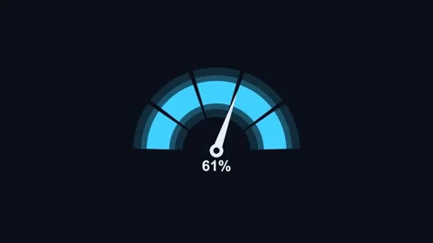 Animated segmented gauge meter with a needle sweeping to full, neon cyan Vídeos de archivo 342597268