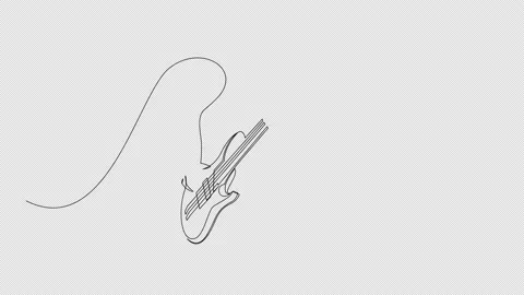Animated self drawing of continuous line draw guitarist playing electric guitar Stock Footage 220278805